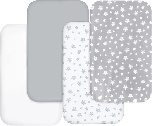 Vista 7 de Sábanas de moisés para niñas, paquete de 4 (33 x 20 pulgadas), compatibles con AirClub, Mika Micky, Baby Delight, Dream On Me, Koola Baby, AMKE