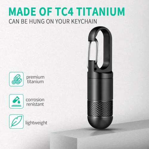 Vista 6 de Llavero micro pastillero de titanio para monedero, pequeño contenedor de píldoras, pastillero negro, organizador de botellas de medicina, suplemento