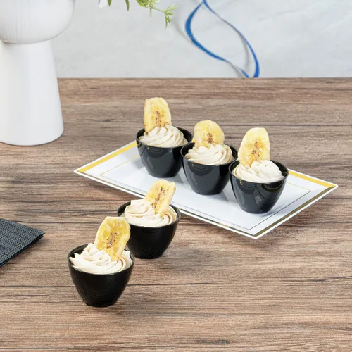 Vista 3 de Restaurantware - Mini cuencos de degustación de 2 onzas, 100 cuencos redondos- Desechables, resistentes, cuencos de postre de plástico negro