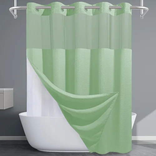 Vista 10 de EUTXL Cortina de ducha beige sin gancho con forro a presión, 230 GSM, cortinas de ducha para baño, 71 pulgadas de ancho x 74 pulgadas de alto
