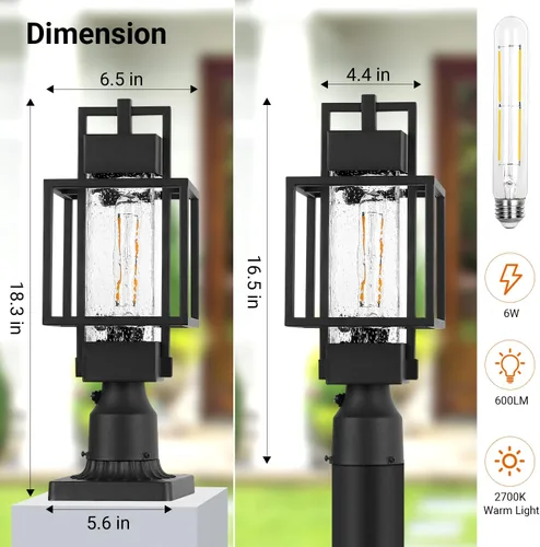 Vista 3 de 18" H Lámpara de poste al aire libre de atardecer hasta el amanecer 120V cableada, lámpara de poste de aluminio impermeable con base de montaje