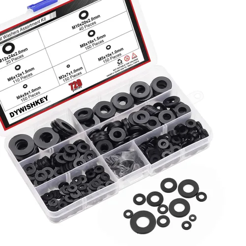 Vista 6 de DYWISHKEY Kit surtido de 720 piezas de 7 tamaños de arandelas planas de nailon negro (M3 M4 M5 M6 M8 M10 M12)