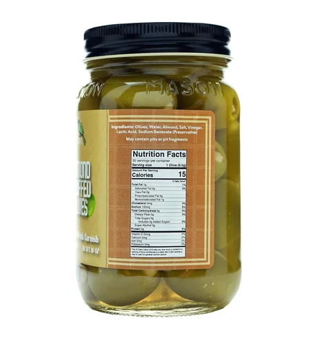 Vista 2 de Green Jay Gourmet Aceitunas Rellenas de Almendra – Aceitunas Verdes Rellenas de Almendra para Decoración de Cócteles y Tabla de Quesos – Aceitunas