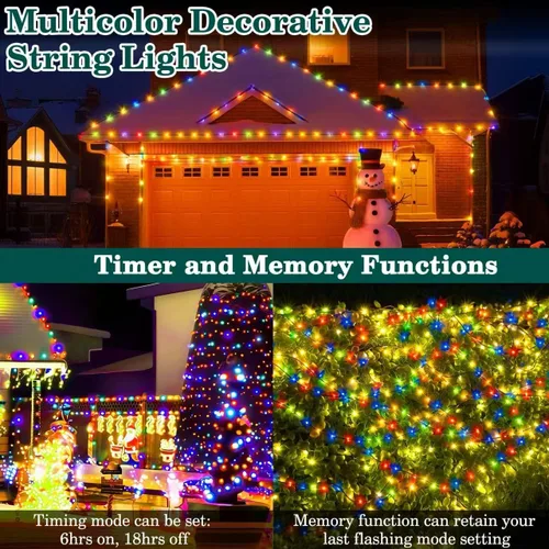 Vista 5 de HYH Luces de Navidad para Exteriores 1000 LED 328 Pies Luces de Cadena Multicolor, IP67 Impermeable Interior Luces de Hadas de Navidad Multifunción