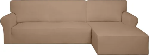Vista 28 de PureFit - Fundas superelásticas para sofá modular en L, 2 fundas de elastano antideslizantes con borde elástico, ideal para niños y mascotas