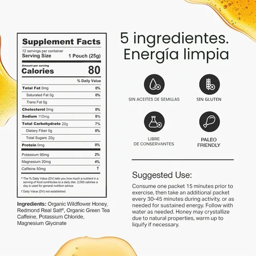 Vista 7 de HNY+ Buzz - Gel energético de miel orgánica con electrolitos, 50 mg