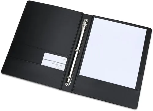 Vista 2 de KINGFOM Carpeta de piel sintética A4 para documentos con tarjetero (carpeta de 3 anillas, color negro)