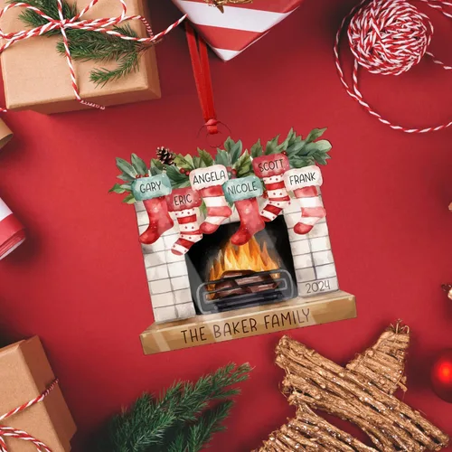 Vista 8 de Adornos familiares personalizados de Navidad 2026, hasta 7 nombres, adorno personalizado para chimenea con nombres, adorno para árbol de Navidad