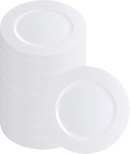Vista 20 de PARTY BARGAINS Placas de carga de 13 pulgadas, paquete de 4, borde dorado transparente, cargadores desechables resistentes para comedor elegante Un