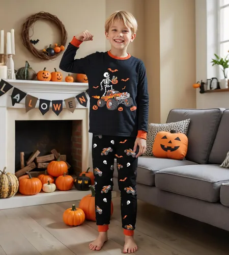 Vista 23 de HONGTEYA Ropa de Halloween para niños y niñas, ropa de esqueleto de algodón para niños pequeños, talla 3-7T