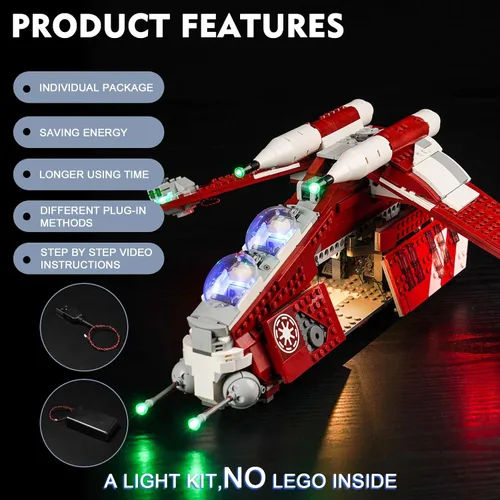 Vista 3 de BrickBling Kit de luces compatible con Lego The Clone Wars Coruscant Guard Gunship (sin modelo), luces creativas compatibles con Lego 75354, gran