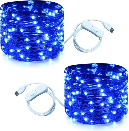 Vista 17 de RUICHEN 20 pies 120 luces LED USB Guirnalda de luces de hadas con interruptor de encendido/apagado, luces impermeables de alambre de cobre