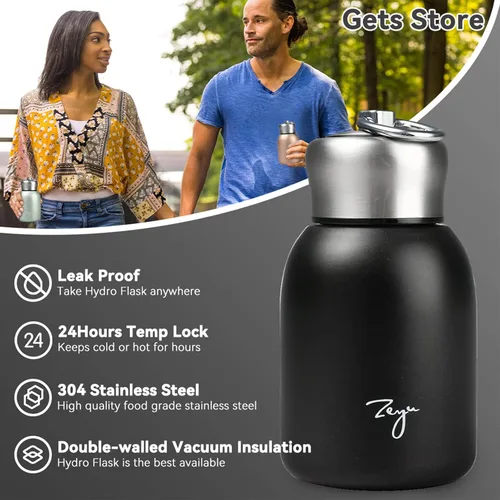 Vista 2 de Gets Mini botella de agua aislada al vacío de acero inoxidable de 9 onzas Negro