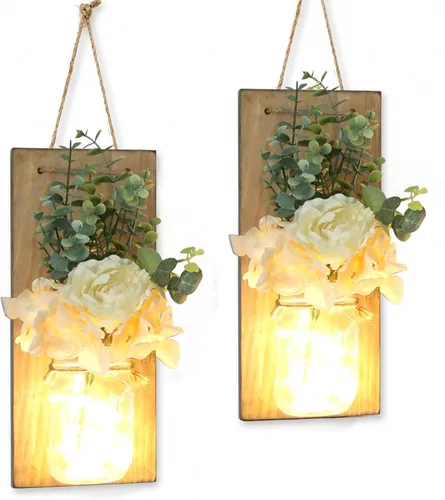 Vista 40 de Decoración rústica de madera para colgar en la pared con tira de luces LED para sala de estar y dormitorio modernos, estilo campestre inspirador