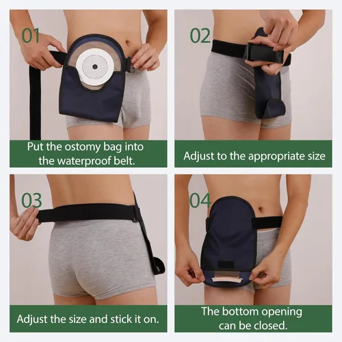 Vista 5 de Impermeable Colostomía Bolsa Cubierta Cinturón Ostomía Bolsa Cubre Protector Estoma Ajustable Urostomía Bolsa Suministros Negro + Azul