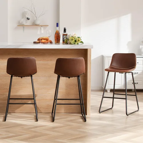 Vista 9 de HeuGah Juego de 2 taburetes de bar de piel sintética, sillas de comedor con patas de metal y respaldo suave, fáciles de montar