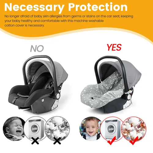 Vista 4 de Orzbow Funda Protectora para Asiento de Coche Infantil, Protector de Asiento para Bebé 100% Algodón, Forro de Asiento de Coche de Ajuste Universal
