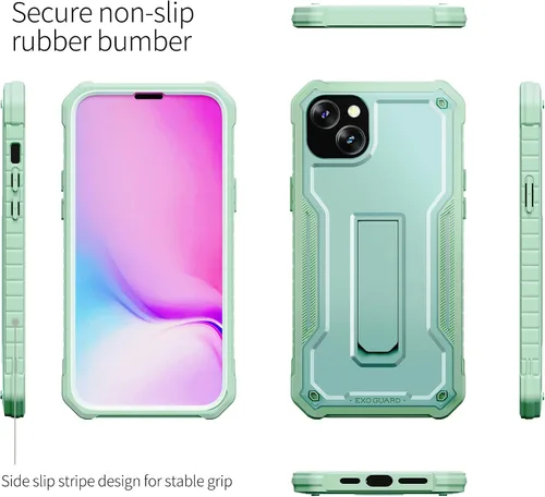 Vista 4 de ExoGuard Funda para iPhone 14 Plus de 6.7 pulgadas, funda de goma a prueba de golpes de cuerpo completo viene con un protector de pantalla de vidrio