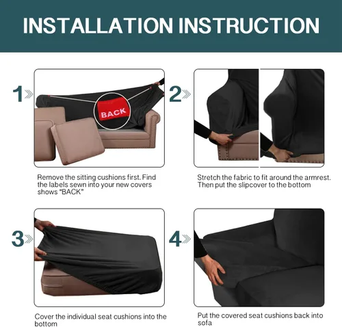 Vista 7 de FantasDecor Fundas de terciopelo para sofá de 2 piezas para sala, con cojín individual, protector elástico de muebles para mascotas, lavable a Negro