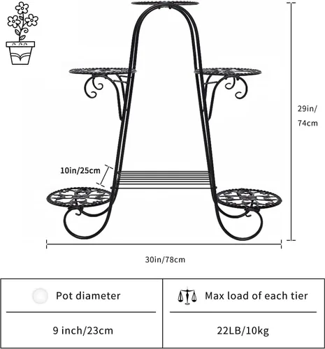 Vista 3 de CarolynDesign Soporte de metal de 6 niveles para plantas para interiores y exteriores, estante para múltiples macetas para sala de estar, patio