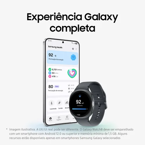 Vista 10 de Samsung Galaxy Watch 8 40 mm Reloj inteligente AI con pantalla AMOLED de 1,34", Wear OS 6, Wi-Fi, Bluetooth, frecuencia cardíaca