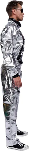 Vista 2 de Maxim Party Supplies Disfraz de astronauta para adultos, traje espacial plateado para hombres con parches bordados y bolsillos
