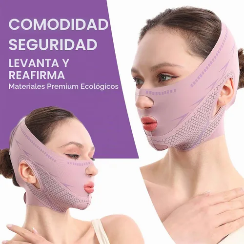 Vista 2 de Máscara de elevación de barbilla con línea V, correa de barbilla reductora de doble barbilla para dormir, máscara de estiramiento facial