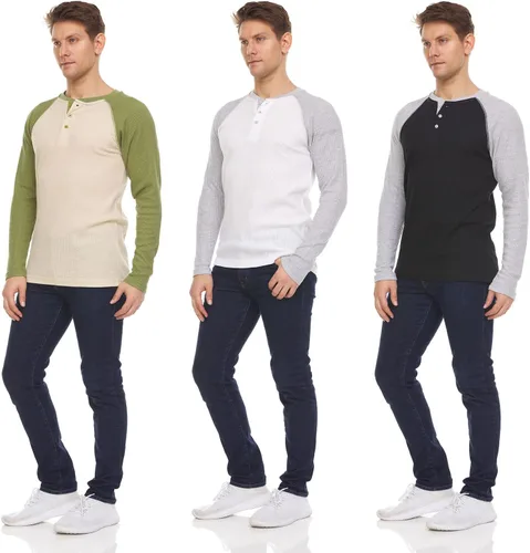 Vista 30 de DARESAY Paquete de 3: camiseta térmica de manga larga para hombre, camisetas de manga larga Henley & Crew para hombre, camisetas de manga larga