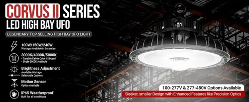 Vista 3 de RuggedGrade 100W Corvus II serie LED alta bahía UFO Warehouse Iluminación