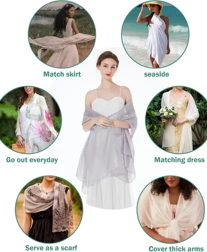 Vista 6 de BEAUTELICATE Bufanda sedosa, chales ligeros y envolturas para vestido de noche, boda, fiesta, novias, mujeres, varios