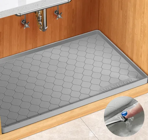 Vista 8 de Winisok Alfombrilla de silicona para debajo del fregadero de 19 x 19 pulgadas, artículos esenciales de cocina y artilugios, forro de estante