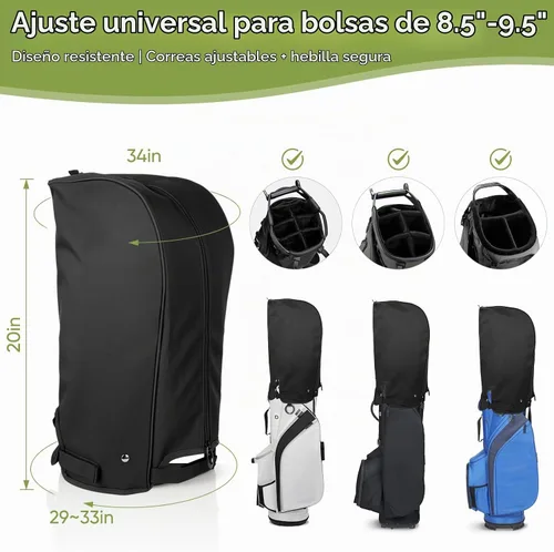 Vista 6 de Cubierta de lluvia para bolsa de golf con capucha impermeable 1680D de nylon a prueba de polvo, ajuste universal con capa de lluvia ajustable