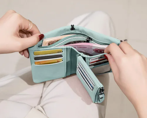 Vista 3 de AOXONEL Women's Small Bifold Leather wallet Rfid blocking Ladies Wristlet with Card holder id window Coin Purse