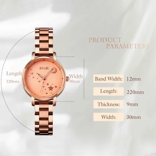 Vista 2 de SKMEI Reloj de mujer rectángulo oro rosa plata acero inoxidable impermeable cuarzo analógico, Classic, Oro