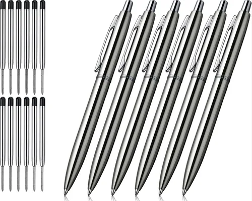 Vista 10 de ChaoQ 6 bolígrafos retráctiles de metal, para regalo, negocios, oficina, tinta negra de punta media de 1.0mm, 12 repuestos extra reemplazables