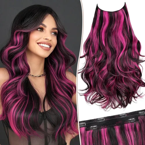 Vista 28 de KooKaStyle Extensiones de Cabello con Alambre Invisible, Largas, Lacias, en Capas, Sintéticas con Alambre Transparente, Tamaño Ajustable, 6 Clips