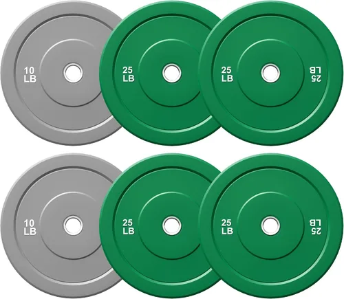 Vista 10 de Discos de Peso con Parachoques de Colores Discos de Peso Olímpicos de 2 Pulgadas, Juego de Discos de Peso de Goma de 10/15/25/35 lb