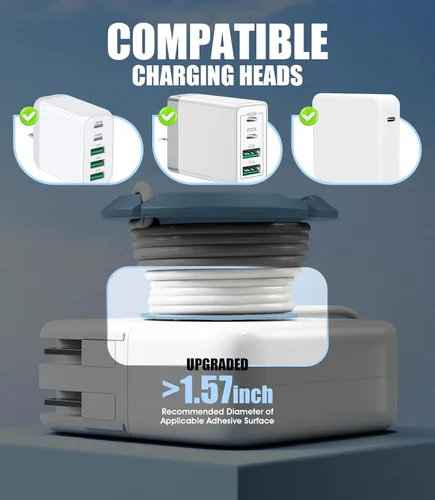 Vista 3 de Organizador de cargador plegable para cable de carga, compatible con bloque de cargador USB C, cargador de MacBook, cables de carga de PC, elementos