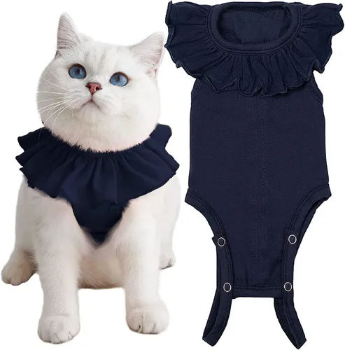 Vista 14 de Traje de recuperación para gatos para heridas abdominales y enfermedades de la piel, camisa quirúrgica transpirable para después de la cirugía