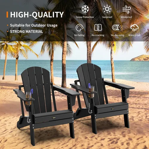 Vista 4 de VINGLI Sillas Adirondack de plástico, plegables con soporte para tazas, material de polietileno de alta densidad impermeable, cómoda capacidad