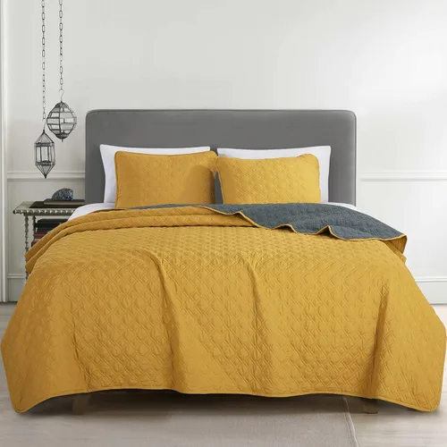 Vista 8 de ESCA Fawda - Juego de colcha acolchada reversible de 3 piezas con 2 fundas de almohada, tamaño King/Cal King