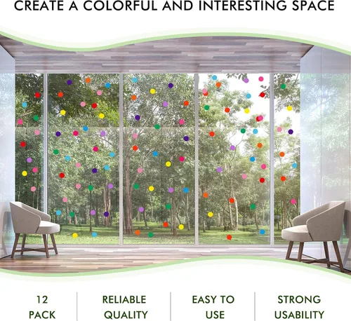 Vista 5 de Zonon 240 calcomanías de pared de lunares de 2 pulgadas, diseño de puntos de vinilo multicolor de arco iris, calcomanías circulares redondas