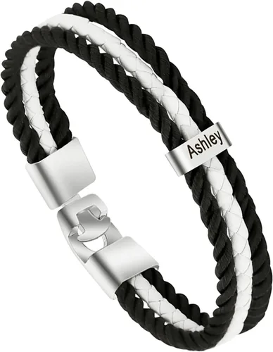 Vista 75 de Pulseras de cuero personalizadas para hombre con 1-6 nombres, pulsera trenzada personalizada con cuentas para papá, marido, día del padre, San