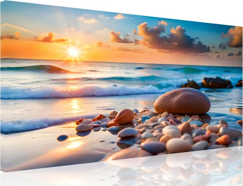 Vista 57 de TutuBeer 3 paneles de fotos de playa, arte de pared, diseño de mar azul, playa blanca al amanecer, imágenes impresas en lienzo, imágenes del océano