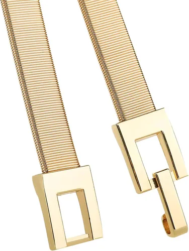Vista 6 de Tanpie Cinturón ajustado para mujer, con cadena elástica de metal, dorado y plateado, Oro, plata