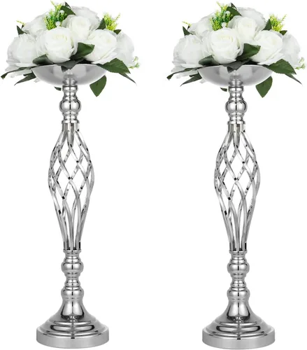Vista 36 de 2 piezas de centros de mesa de boda para mesas de recepción, soportes de velas retorcidas, adornos, centros de mesa de metal con jarrón de flores
