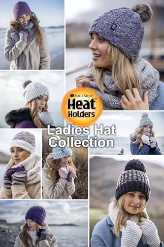 Vista 7 de HEAT HOLDERS - Sombrero térmico de invierno con forro polar grueso para mujer con pompón