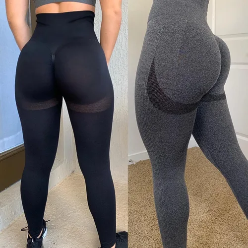 Vista 7 de SEASUM, Leggings de cintura alta con contorno de sonrisa, sin costuras, para entrenamiento, gimnasio, Yoga. Pantalones deportivos