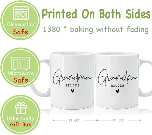 Vista 2 de EST 2026 - Juego de tazas para abuelos, regalo para abuelos nuevos, revelación de embarazo, taza de anuncio, regalos para abuelo, abuela primeriza