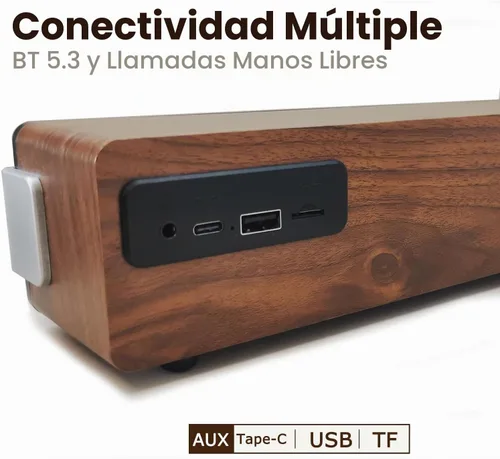 Vista 4 de Altavoz Bluetooth de madera retro con ruido blanco, sonido estéreo de 10 W RMS altavoz de audio para el hogar, BT5.3/TF/USB/FM/AUX, altavoz